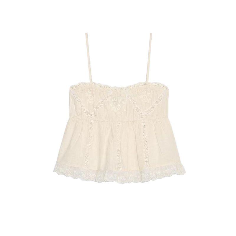 Embroider Elastic Straight Collar Sling Tops 0881048 Embroider Fashion Comfort and Casual Shorts 0881403