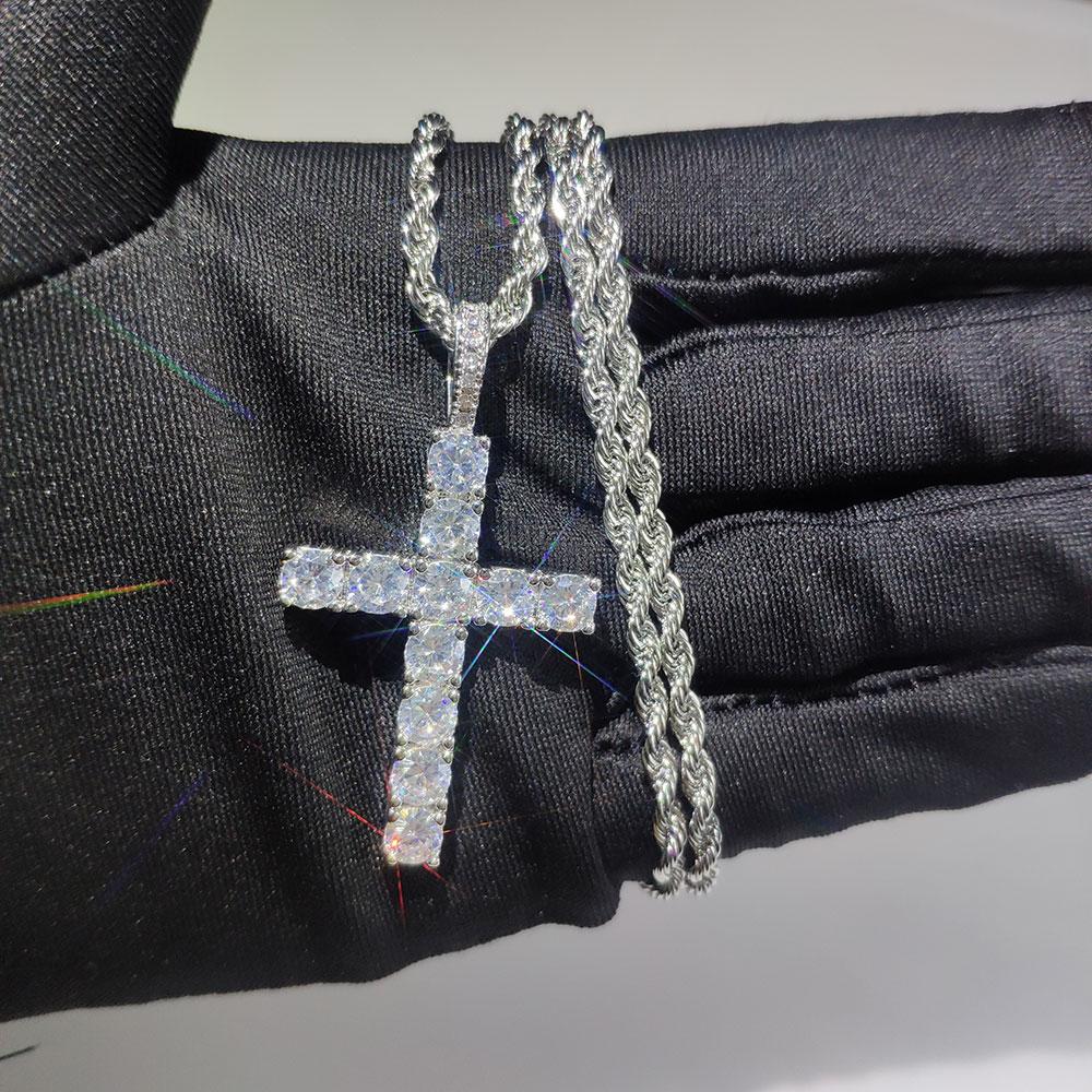 Modna Prosta Biżuteria Krzyż Błyszcząca Iced Out Cyrkonia Diament 18k Białe Złoto Platerowany Naszyjnik z Zawieszką Krzyż Dla Mężczyzn Kobiet