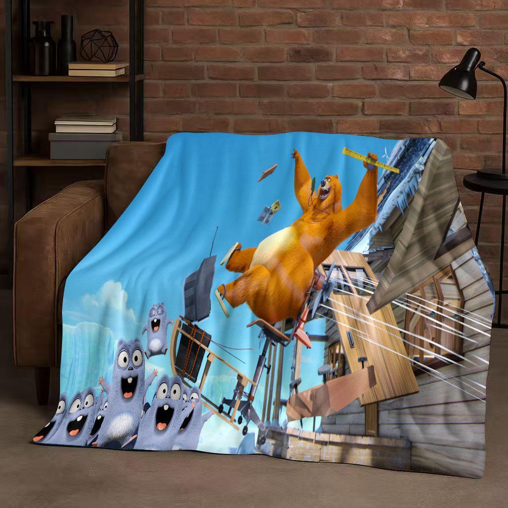 Kawaii Grizzy and The Lemmings Cartoon Flannel Blanket,Ultra Soft Warm Plush Throw for Home Bedroom Bed Sofa Cover Kids Gift