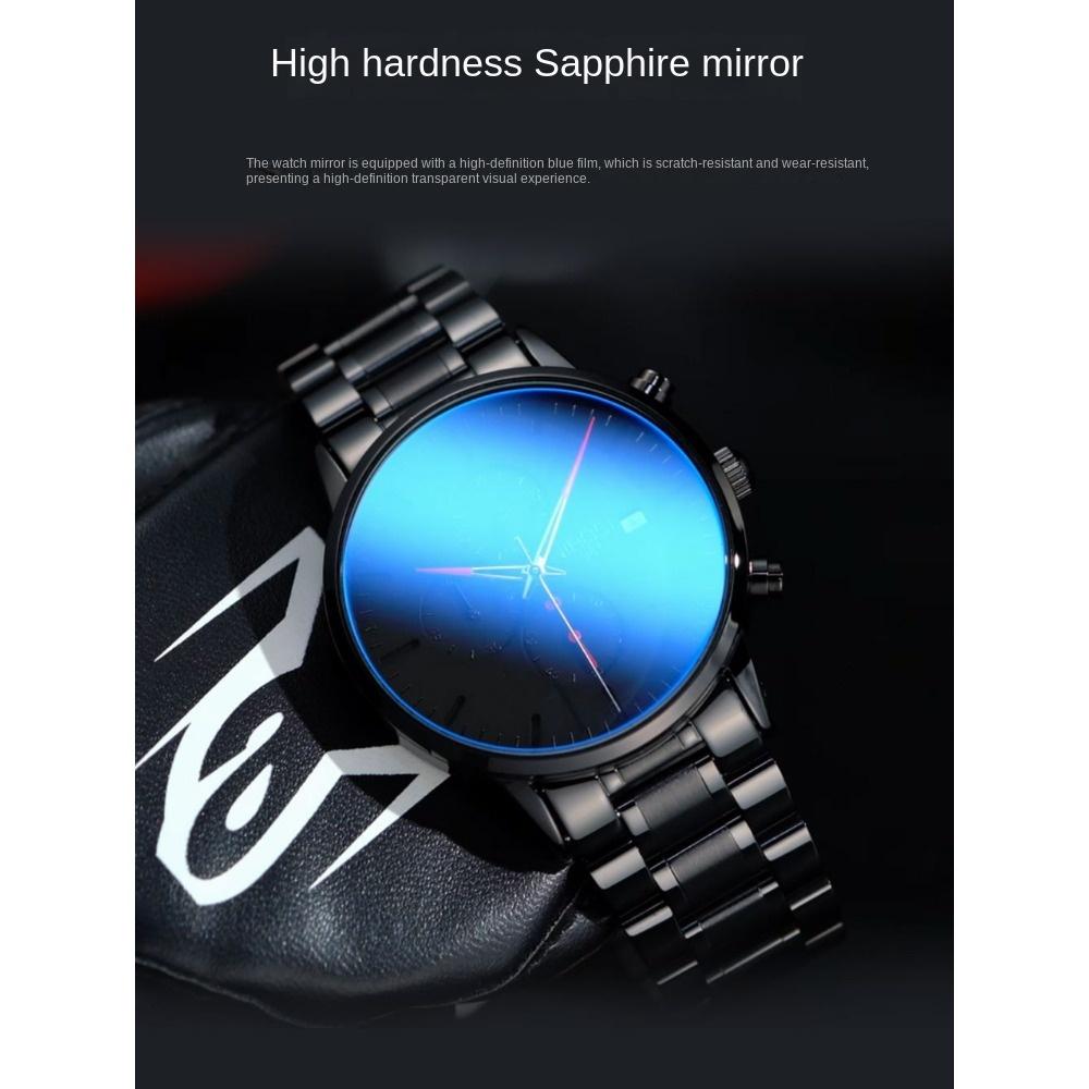 NIBOSI Men's Watch Black Fashion Simple Style Precision Travel Time Multi-functional Waterproof Luminous Quartz Watch