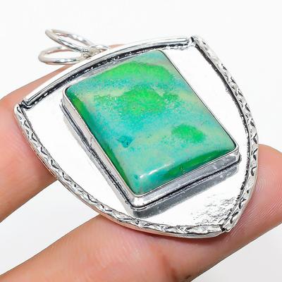 Natural Green Dendrite Opal Gemstone 925 Sterling Silver Pendant 2.05" S0h91