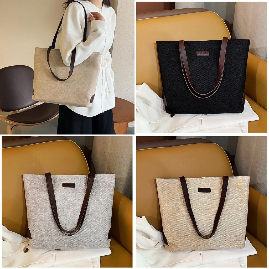 Cotton Linen Casual Tote Bag Large Capacity Handheld Bucket Style For Daily Use