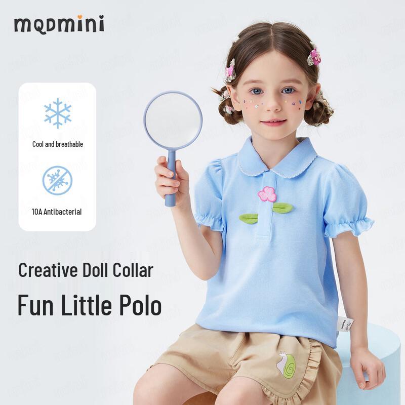 MQDMINI Girls  Short-Sleeve Antibacterial Polo Shirt 90cm