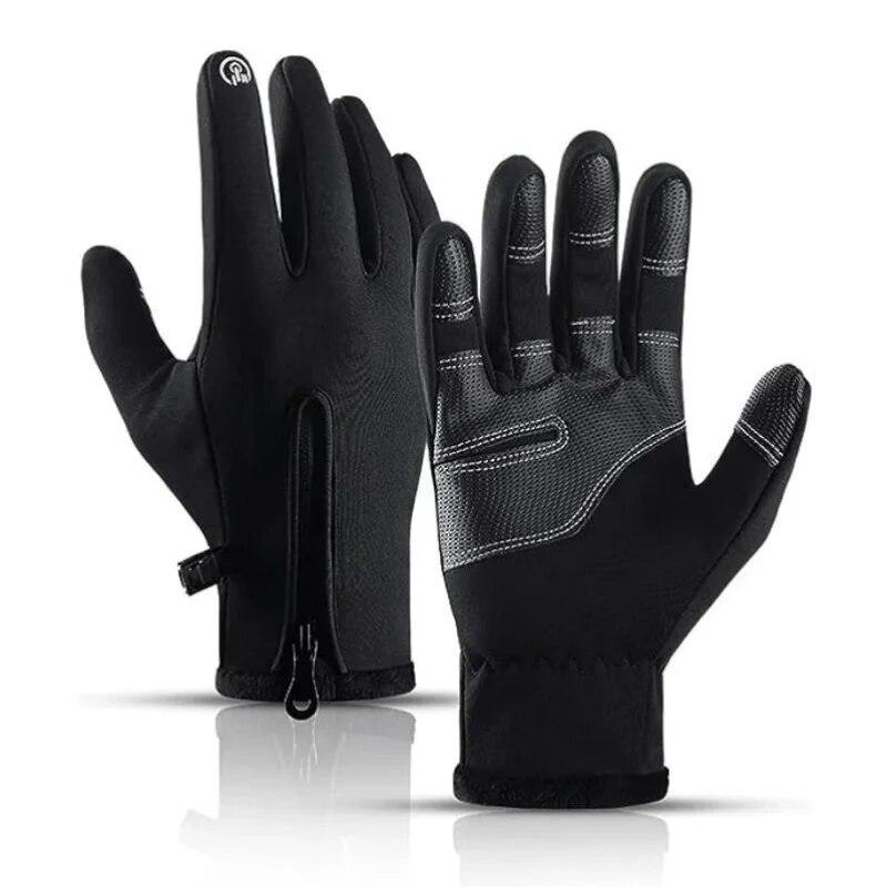 

Black Winter Warm Full Fingers Waterproof Cycling Outdoor Sports Skiing Motorcycle Ski Touch Screen Fleece Gloves L/XL чорний