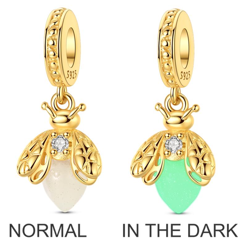 

Copper Plated Golden Firefly Charms Bead Luminous Glowworm Pendant Fit Original Bracelet Women Jewelry Diy Gift