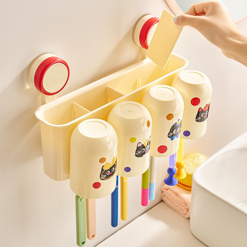 Saugnapf Zahnbürsten-AufbewahrungsregalWandmontiert Nicht perforiert Mundspülbecher Zahnpasta Zahnbürstenhalter
