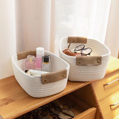 Košík z bavlněné šňůry Úložný koš s uchy Stolní organizér Pletený koš na oblečení Ručníky Hračky Kosmetiku Knížky Použití v dětském pokoji Ložnici