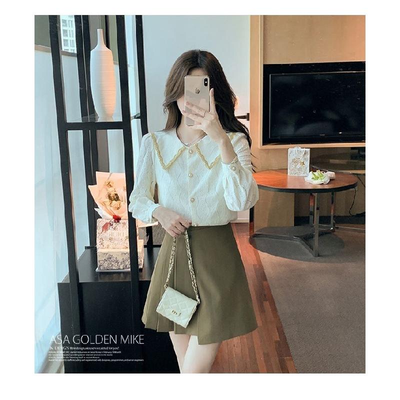 Doll Collar Chiffon Blouse for Women, New Spring and Autumn 2026 Fashionable and Stylish Lace Base Shirt