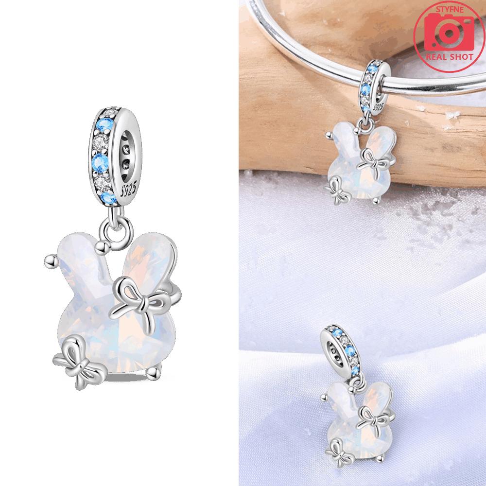 Authentic copper Crystal Pendant Blue Zircon Bow Featuring Rabbit Cat Dog Bead Compatible With Bracelets Accessory Jewellery Women Fine Gift