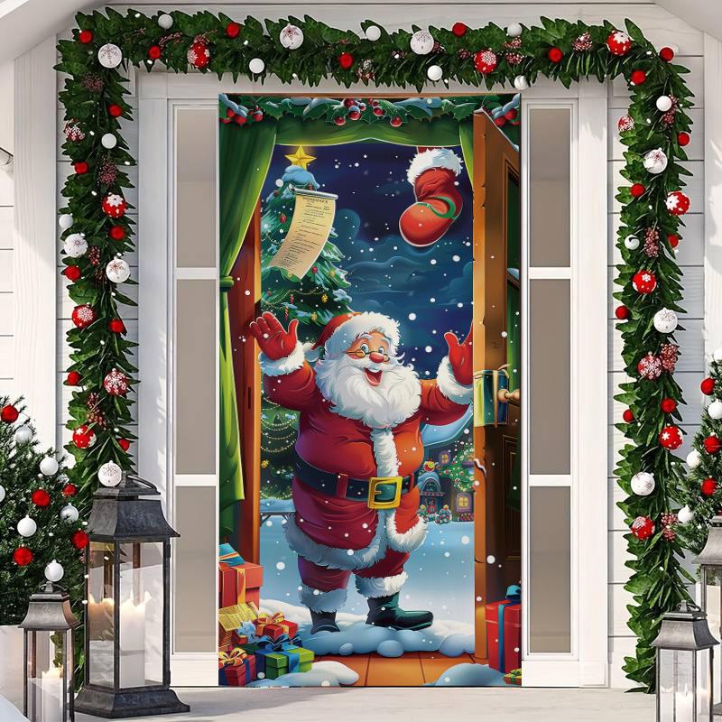1 Stück Frohe Weihnachten Baum Türabdeckung Banner Polyester Schneemann Weißes Weihnachtsmuster für Heiligabend Neujahr Feiertagsparty Haustür Heim Wanddeko