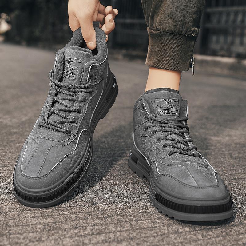 Winter Velvet Outdoor Warm Cotton Shoes Men's Medium and High Top New Martin Boots Youth Fashion Casual Board Shoes