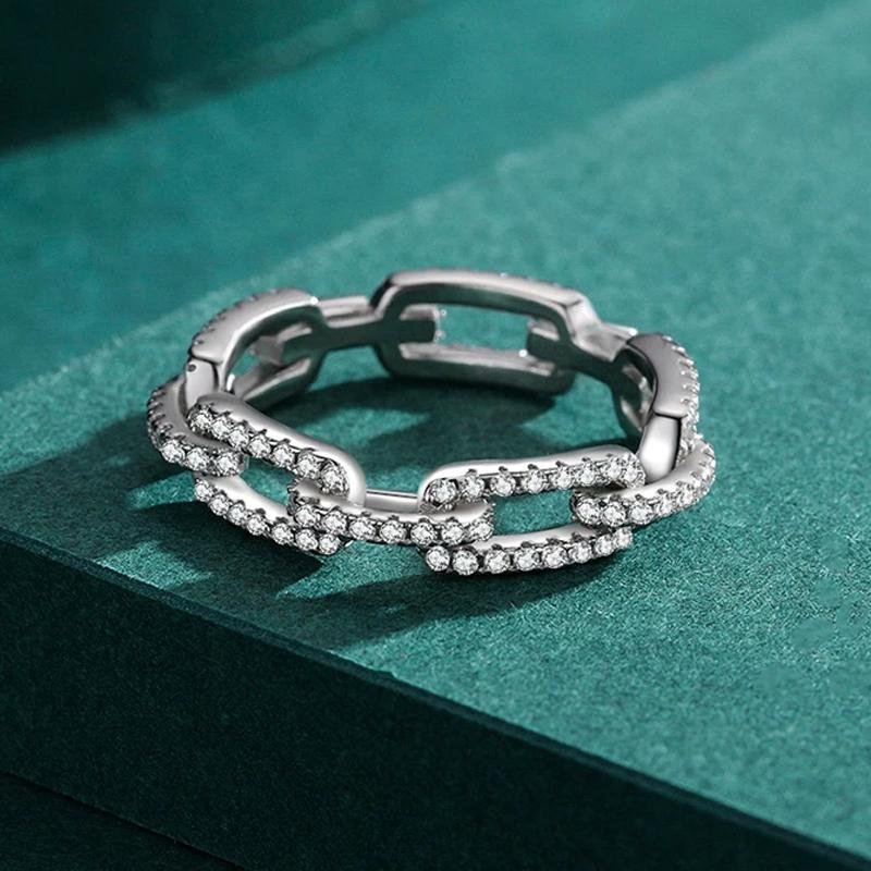 925 Silver Geometric Cubic Zirconia Stackable Ring for Women Trendy Platinum Plated Party Jewelry Accessories