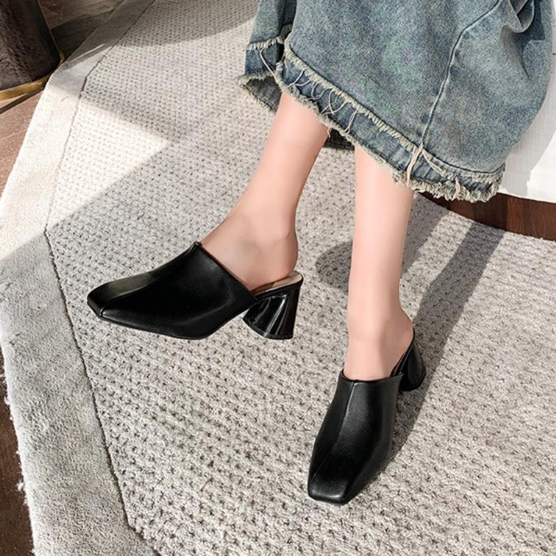 Fashion Comfortable Women's Thick Heel Slippers Sexy Cover Toe Slip-on Women's High Heels Large Size 35-43 Outdoor Leisure Spring/autumn