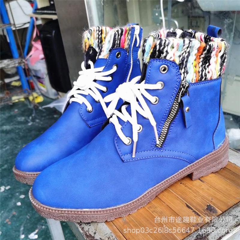 

Осень и зима новые европейские и американские модные короткие сапоги больших размеров женские хлопковые сапоги шерстяные замшевые сапоги женские 35 синий