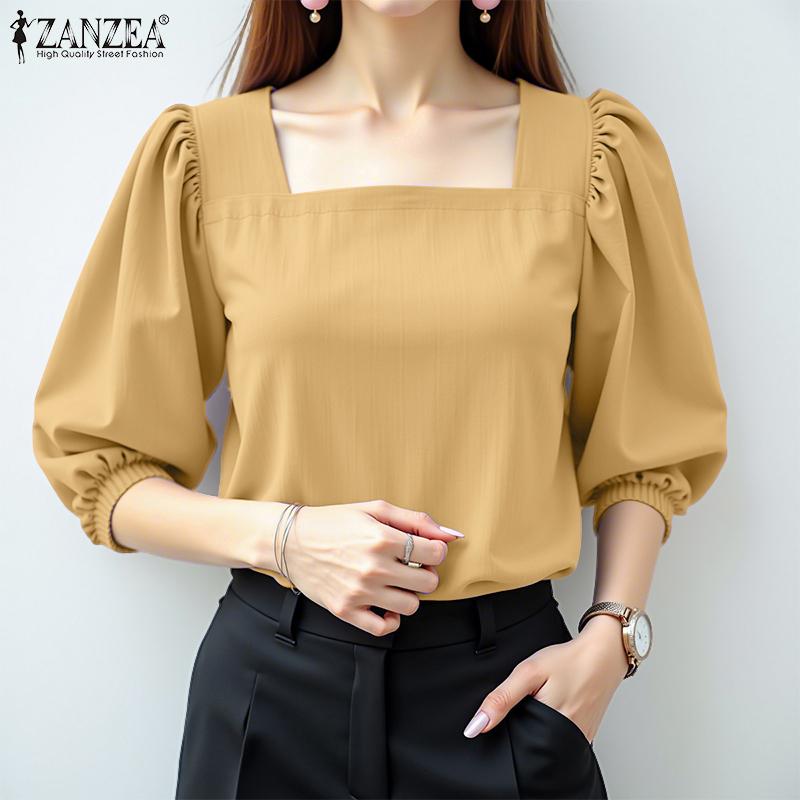 ZANZEA Dámská ležérní halenka s čtvercovým výstřihem, volná, letní, s 3/4 rukávem