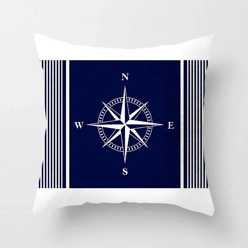 Home Decor Compass Anchor Pillow Cover Blue Mediterranean Cushion Gift Sofa Office Accessory Ornament 45x45cm