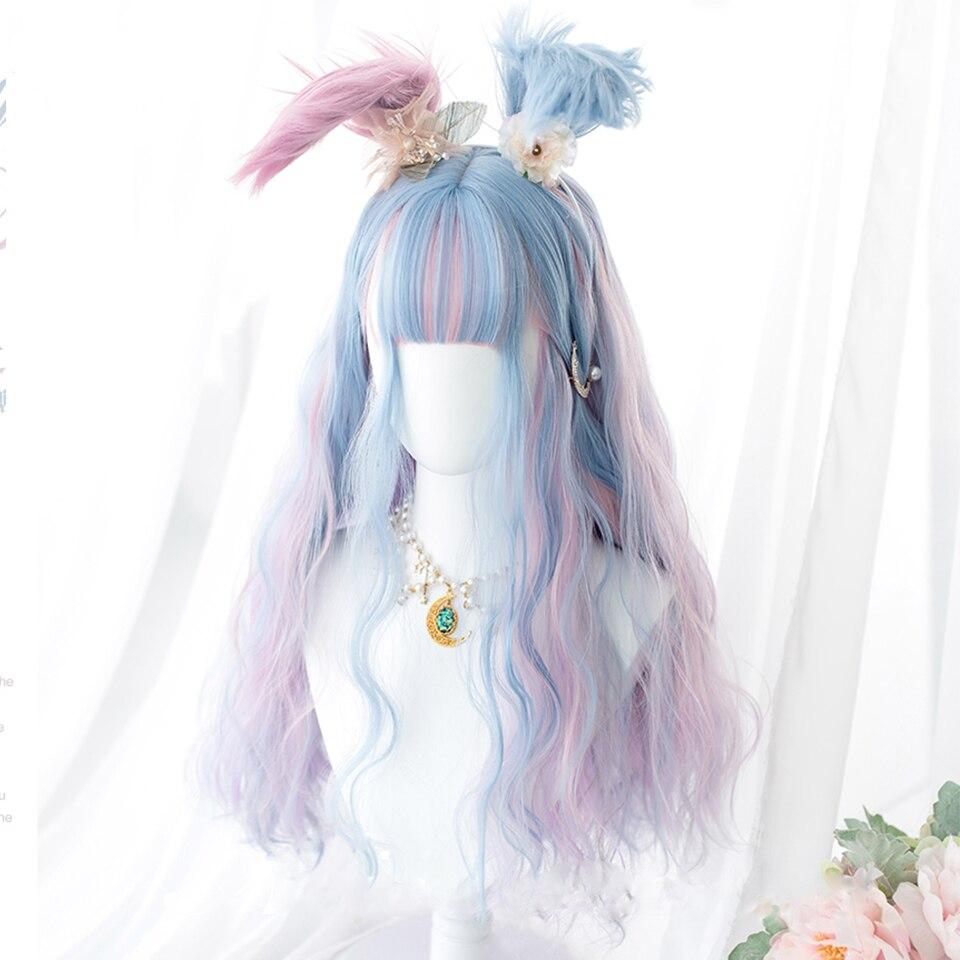 Halloween Long Curly Hair Lolita Wig Women's Synthetic Hair Heat-Resistant Fiber Red Blond Black Blue Pink Wig Cosplay LUPU