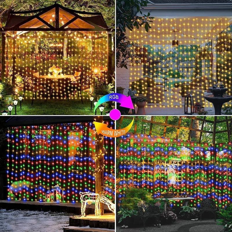 Outdoor Solar Curtain Light 8 Lighting Modes Fairy String Lights Waterproof Garden Party Wedding Christmas Decorative Lamps