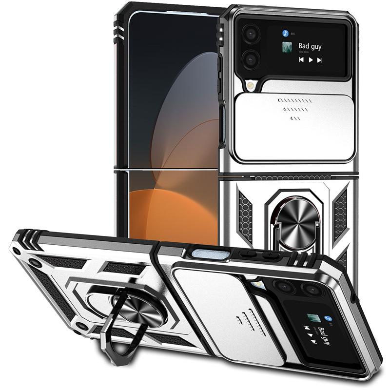 Suitable for Samsung Z Flip 6 Ring Anti fall Folding Mobile Phone Case Z Flod 7 Sergeant Push Window Protective Case