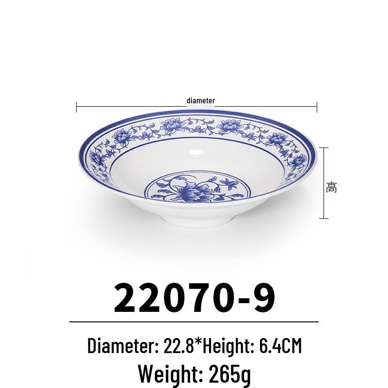 Blue & White Melamine Noodle Bowl: Imitation Porcelain Tableware for Ramen, Soup, Wonton, or Beef Noodles in Noodle Shops