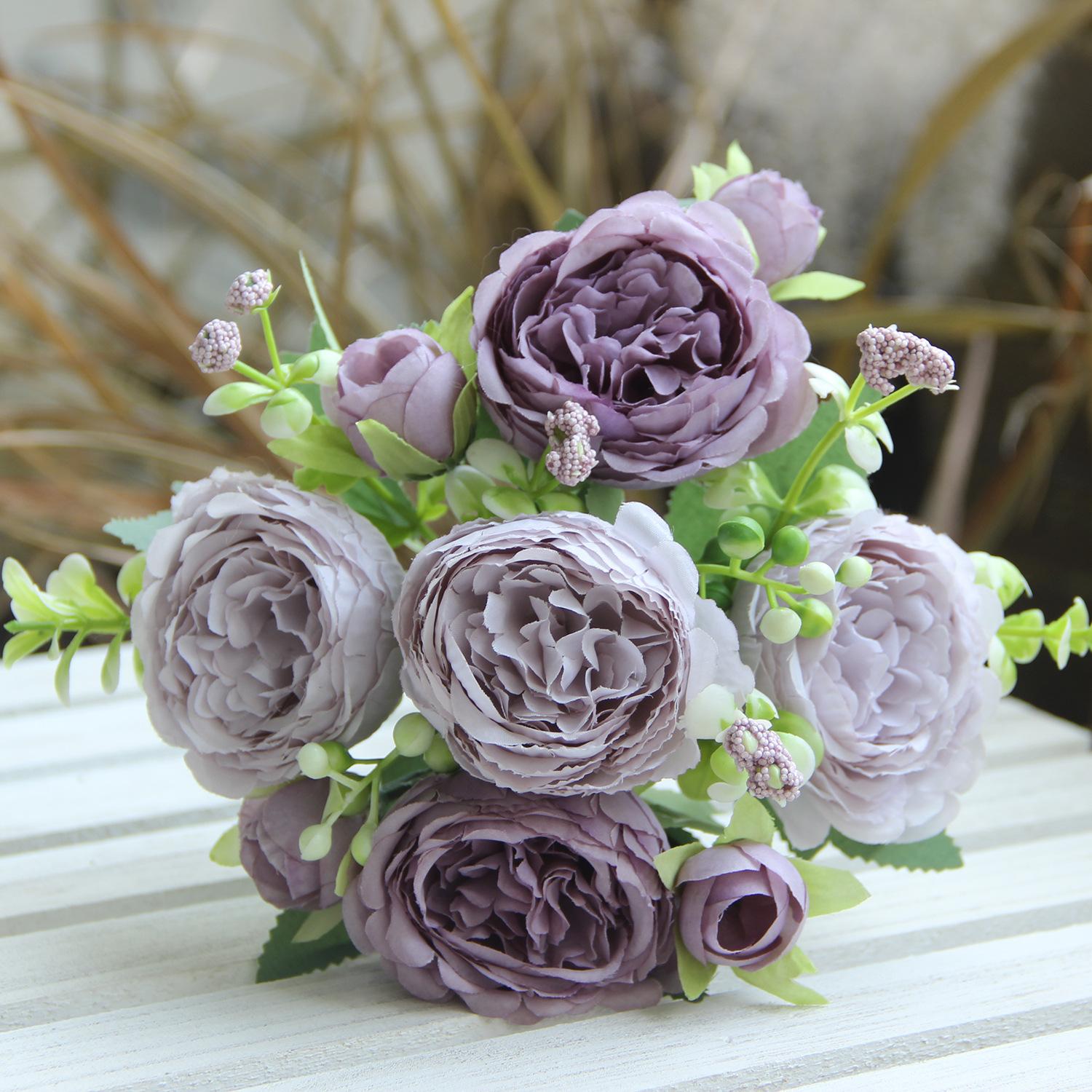 

Simulated Peony 5 Head Rose Home Silk Flower Party Festival Table Decoration Prop Fake Flower Simulated Multi Layer Persian Rose 2pcs фіолетовий