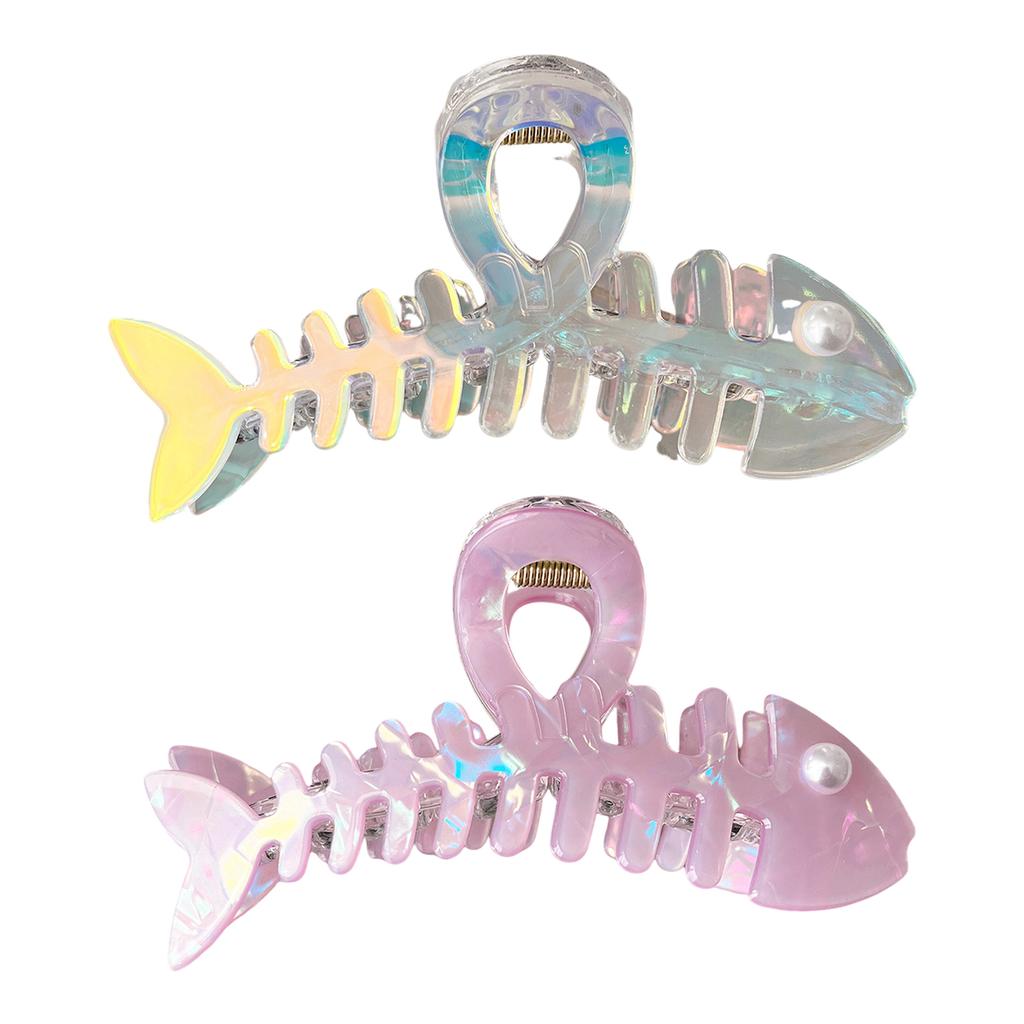 Pearlescent Girls Hair Claw Creative Fish Bone Shaped Shark Gripper For Women Trendy Hair Decor Accessories INS Style Hair Clips
