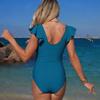 Traje de baño sexy de una pieza para mujer, escote en V profundo, volantes, traje de baño de verano para playa, sin espalda, bañador monokini
