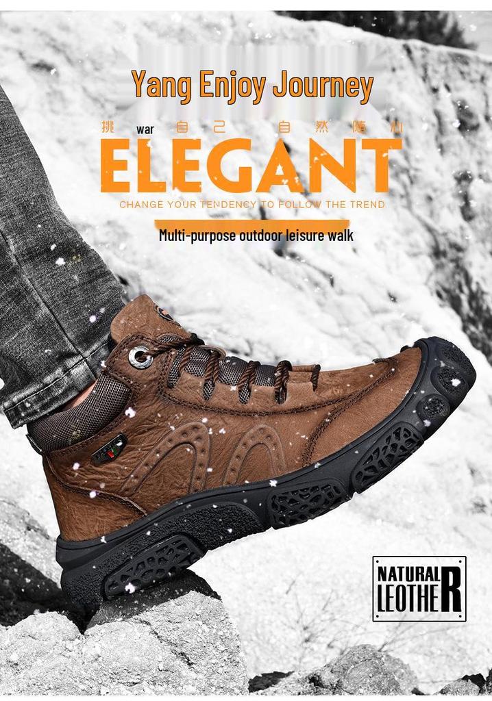 Men's Winter Cowhide Martin Boots with Thick Soles and Plus Velvet Lining for Snow and Outdoor Mountaineering
