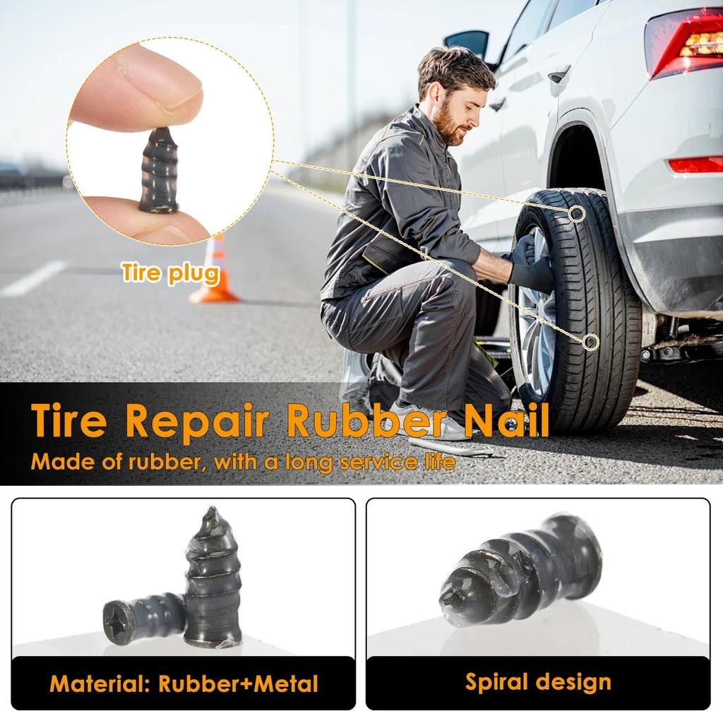 120PCS Tire Repair Rubber Nail Reliable Tire Plug Kit with 2 Screwdriver Screw Type Tyre Repair Nail Kit for Car Motorcycle
