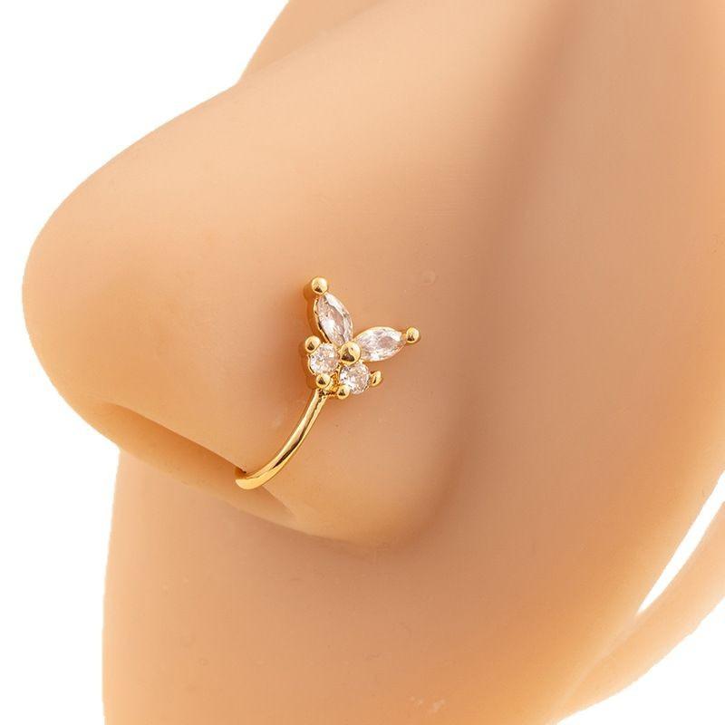 Non-piercing Rhinestone Butterfly Flower U-shaped Nose Clip Trendy Nose Jewelry