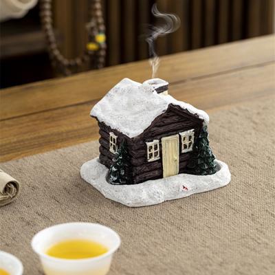 Weihnachts-Schneehäuschen Räuchergefäß Dekoration Weihnachten Blockhaus Dorfhaus Harz Räucherstäbchenhalter