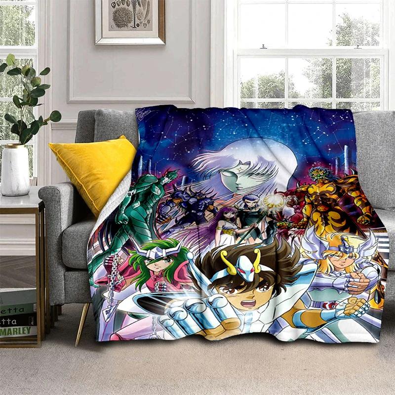 Anime Saint Seiya Glod Pattern Throws Blanket for Baby Hiking Picnic Bed Super Soft Cute Kawaii Flannel Blanket Birthday Gift