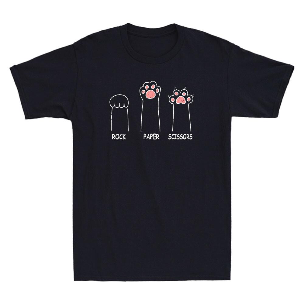 Rock Paper Scissors Hand Game Cute Paw Funny Cat Kitty Meme Retro Unisex Tshirt