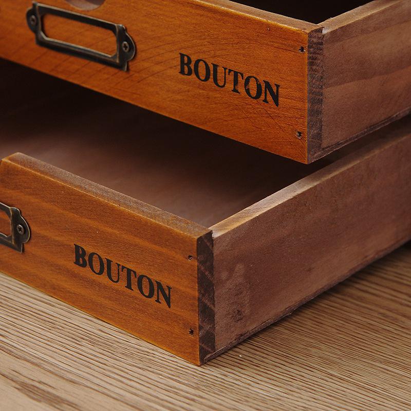 Solid Wood Multi-Layer Office Desk Organizer and Cosmetics Storage Box