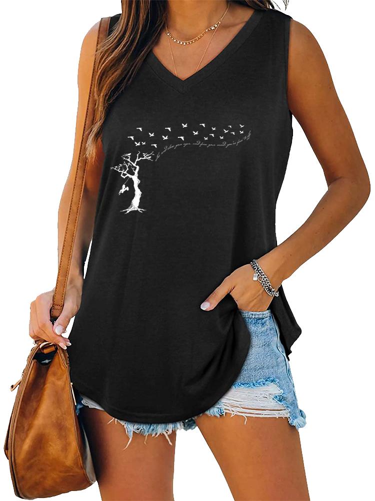 Women Fashion V Neck Tank Top Summer Casual Printed Sleeveless Top