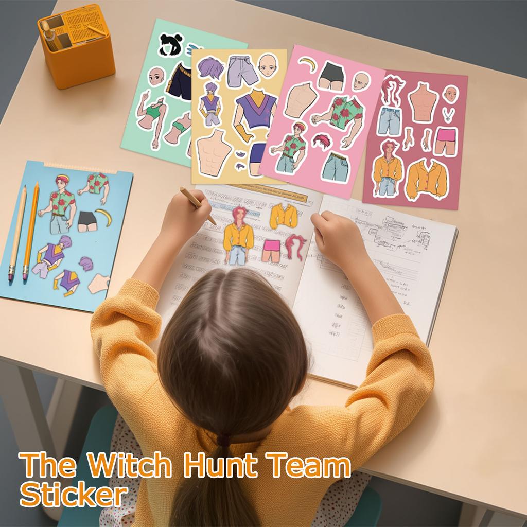 8 Pieces Of Witch Girl Group Stickers Hand Account Cutting Film Package Handmade Decorative Stickers