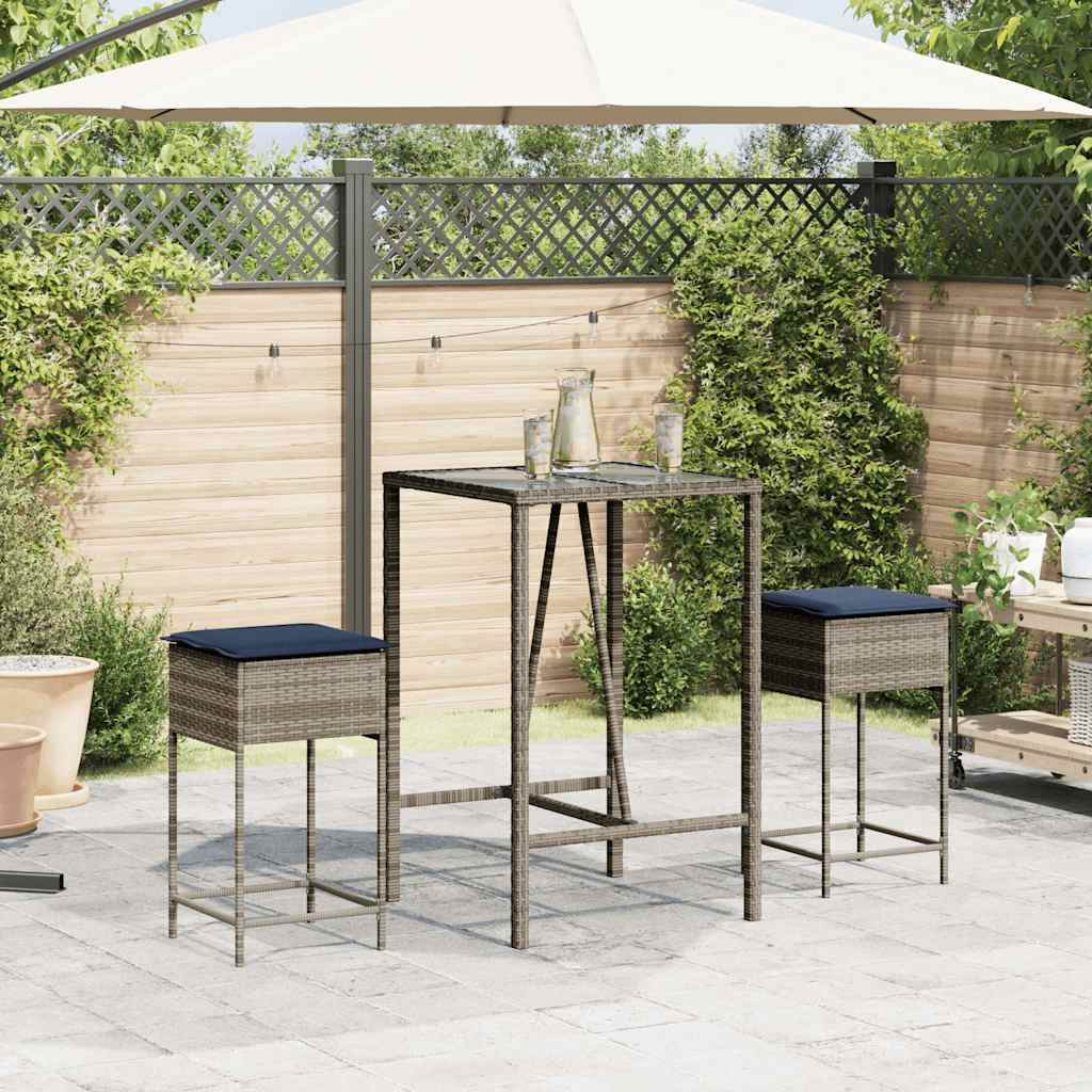 Garden Bar Stool with Cushions 2 pcs Grey Poly Rattan