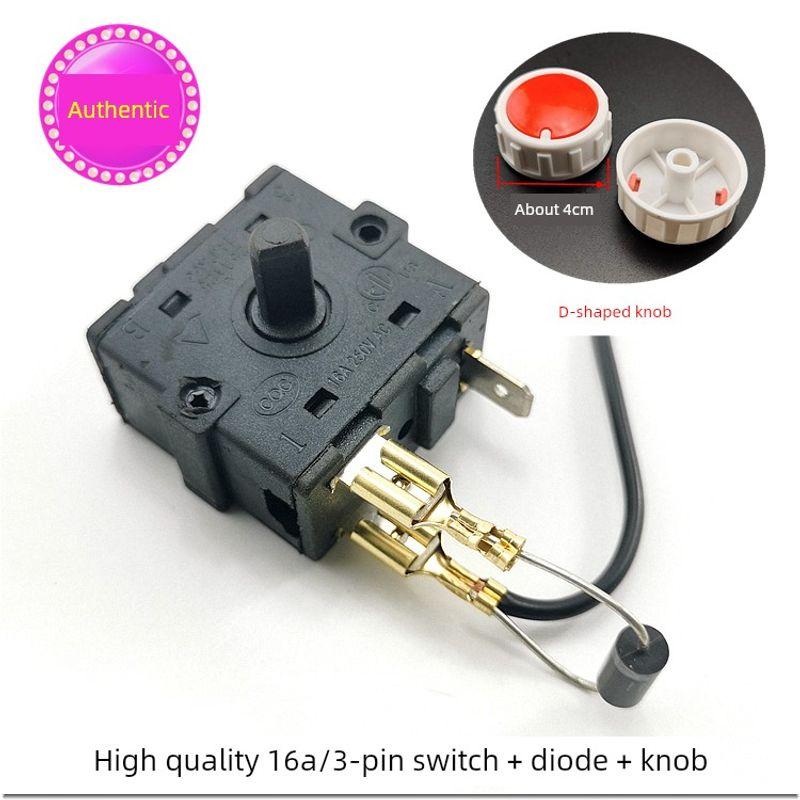 

Control Switch Electric Oil Heater 5 Feet 3 High and Low Temperature Knob Heater Accessories Bird Cage Electrodeless Gear Temperature Control 16A/3-Pin Switch + Diode + Knob