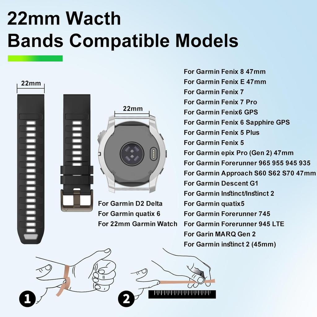 Cinturino per Orologio da 22mm per Garmin Fenix 8 47mm/Fenix 7/7 Pro Epix Pro Gen 2 47mm Cinturino in Silicone Quick Fit Compatibile con Fenix 6/6 Pro Forerunner 965/9
