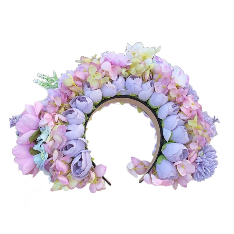 Ethnic Style Bridal Headband Hair Wreath Florals Crown Wedding Flower Headband Beach Hairband for Women Hair Accessory