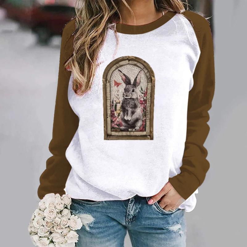 2023 Autumn and Winter New Cute Pet Women's Top Quirky Cow Printed Round Neck T-shirt Harajuku Casual Loose Long Sleeve Pullover