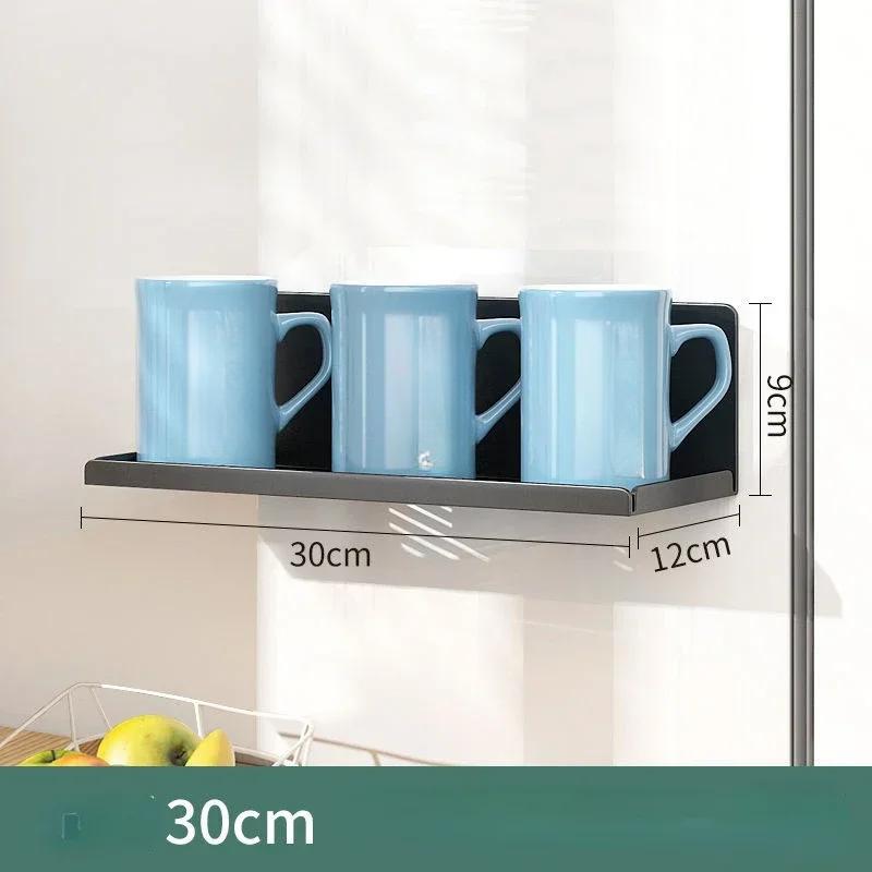 Kitchen Fridge Organizer Rack Magnetic Refrigerator Storage Shelf Wall Mounted Spice Rack Punch-Free Hanging Water Cup Holder