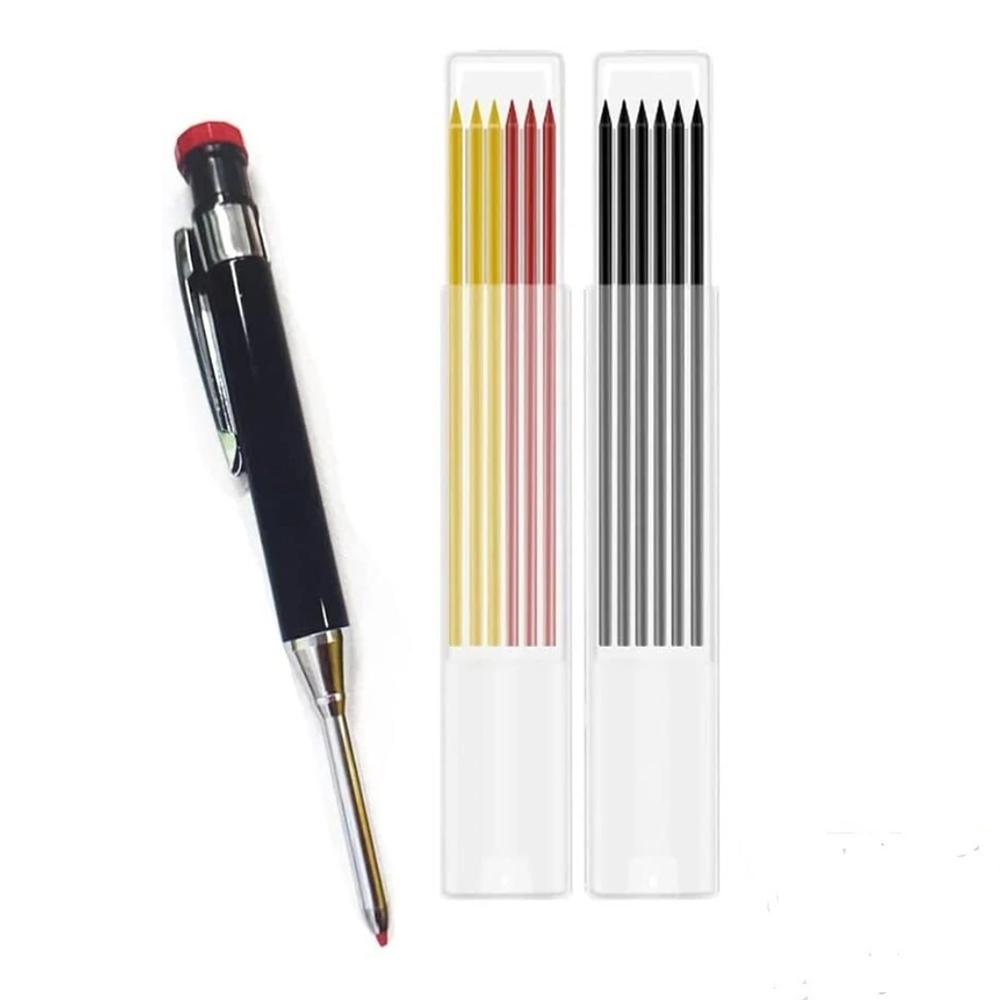 Metal Solid Carpenter Pencil Set For Deep Hole Marker With Refill Leads Marking Tool Woodworking Deep Hole Mechanical Pencils
