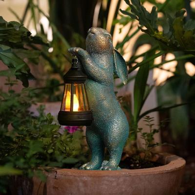 Zahradní figurka králíka se solární lucernou Venkovní venkovní socha socha zajíčka z pryskyřice Patio