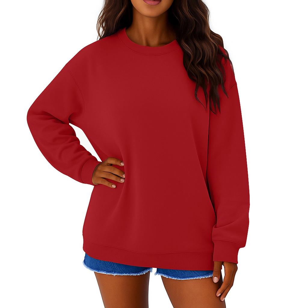 Moletom Casual Feminino de Veludo Cor Sólida Gola Redonda Solto