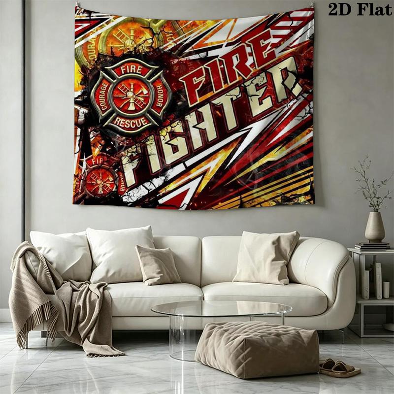 Firefighter Wall Tapestry Aesthetic Wall Hanging Printed Fabric Blanket Decorative Tapestries for Bedroom Living Room Home Decor