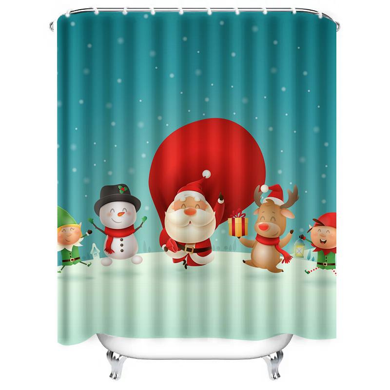 TU Christmas Shower Curtain Festive Holiday Bathroom Decor Santa Claus Reindeer Snowman Waterproof Fabric Shower Curtain Set
