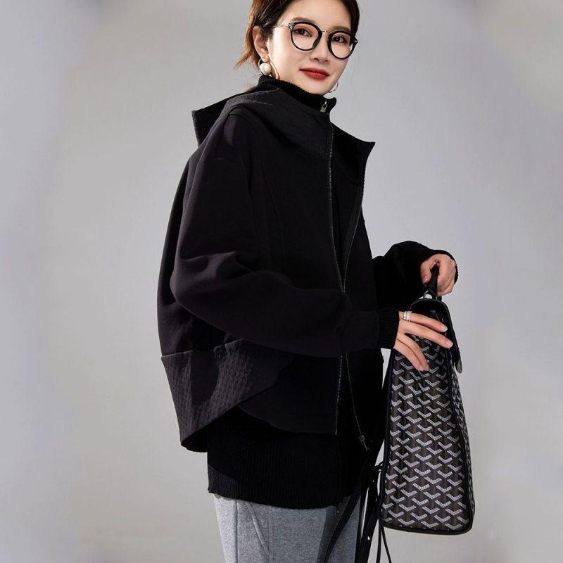 Elegant Korean Hooded Jacket Women Air Layer Coat Fashion Versatile Outerwear