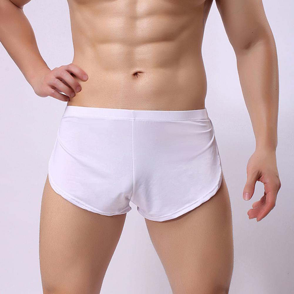 Men Sexy Boxer Underwear Low-rise Elastic Waistband Boxer Briefs Solid Color Full Hip Coverage Panties Boxer Shorts