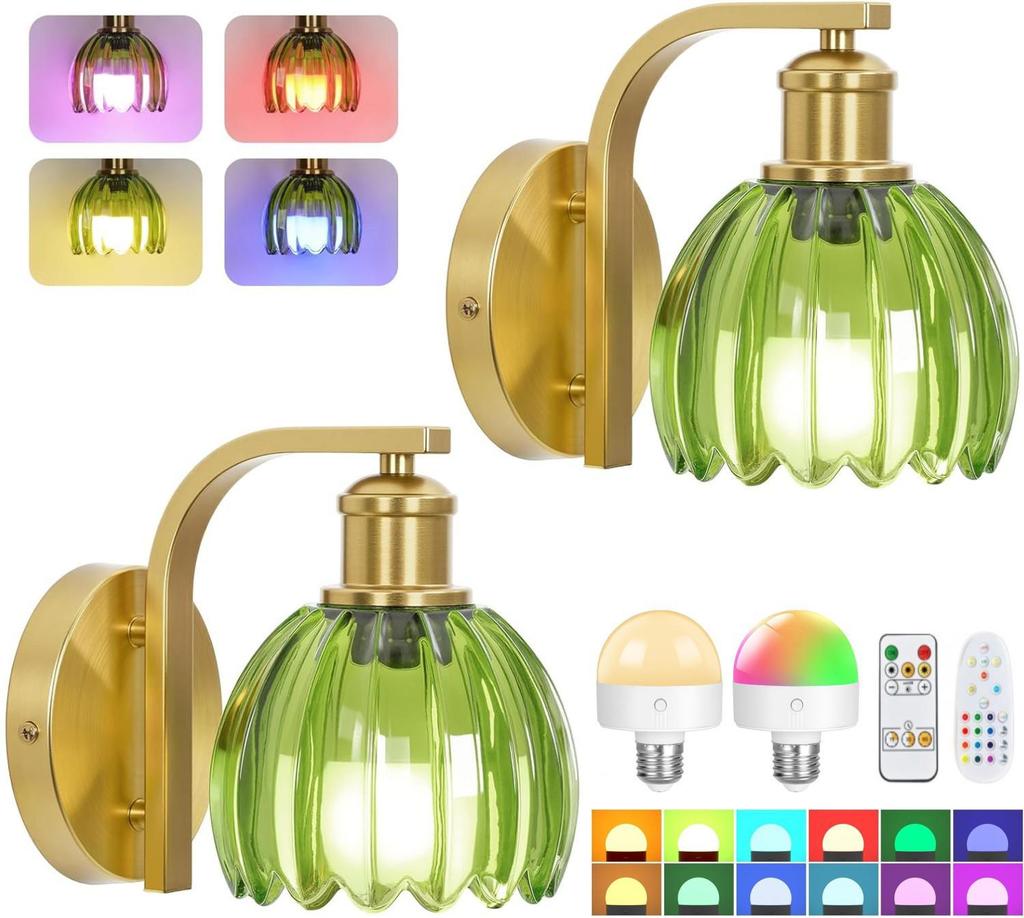 Tulpen Glas RGB Wandleuchte: Wiederaufladbares kabelloses Nachttisch- und Wohnzimmerlicht